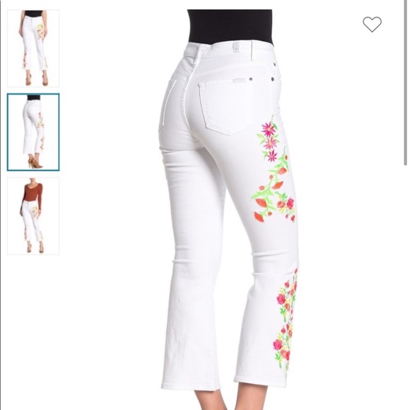 7 For All Mankind 7FAMK Neon Floral Embroidery Flare White Cropped Kick Jeans 28 - Picture 6 of 15